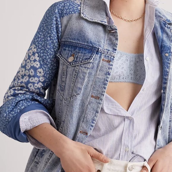 Anthropologie Avec Les Filles Patchwork Denim Jacket NWT M - Picture 2 of 5